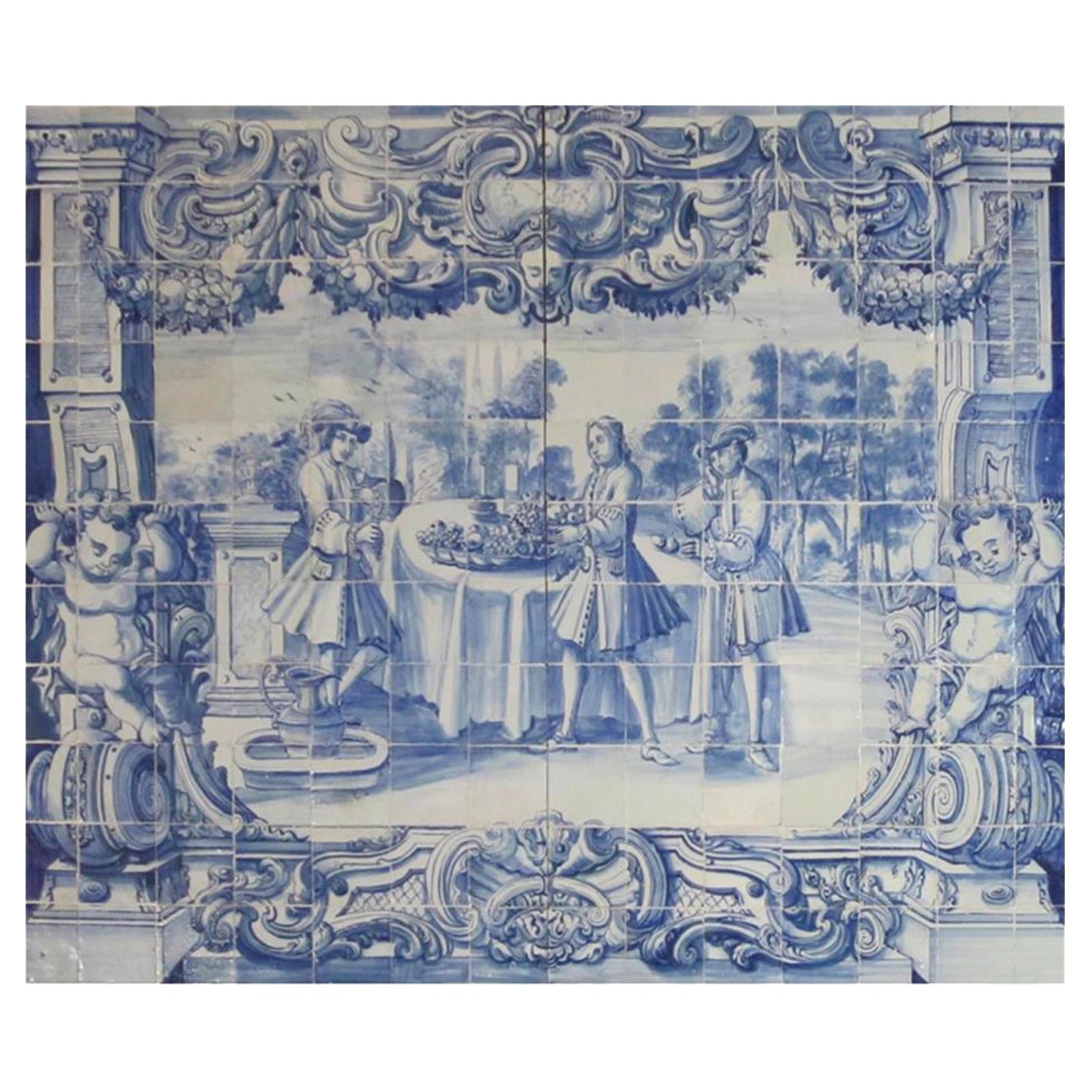 Panneau portugais du 18ème siècle « Azulejos » « Scène de campagne » en vente