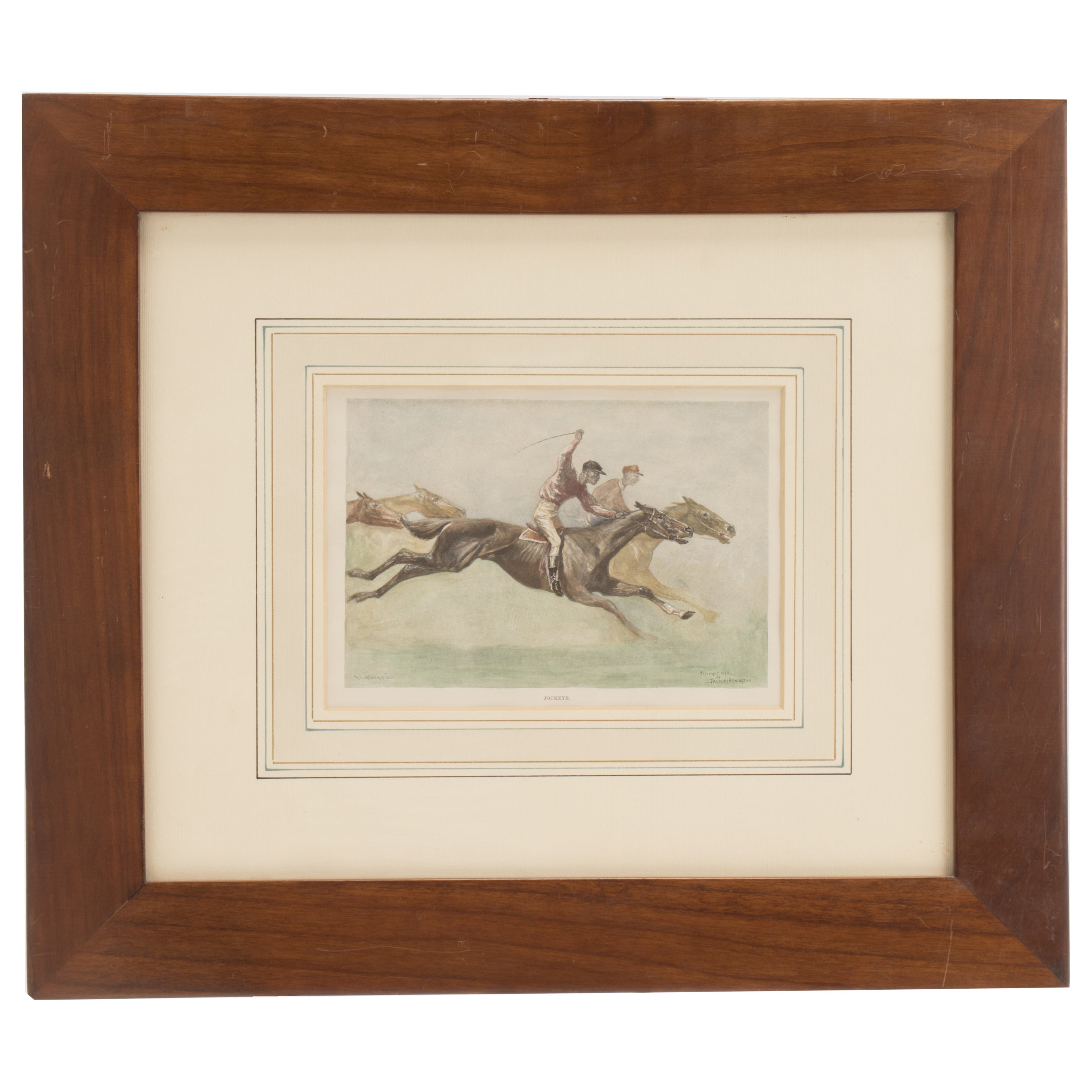 Watercolor Finished Print Depicting Galloping Horses with Jockeys, USA 1900