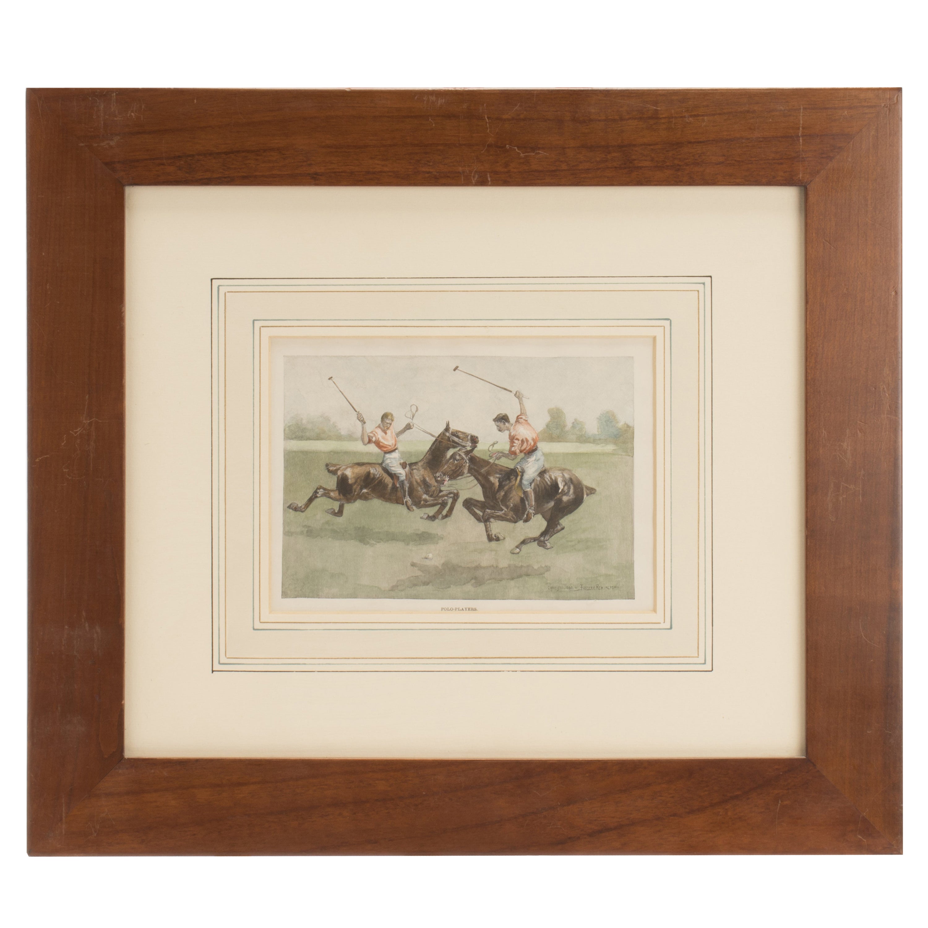 Watercolor Finished Print Depicting Polo Players, USA, 1900 For Sale