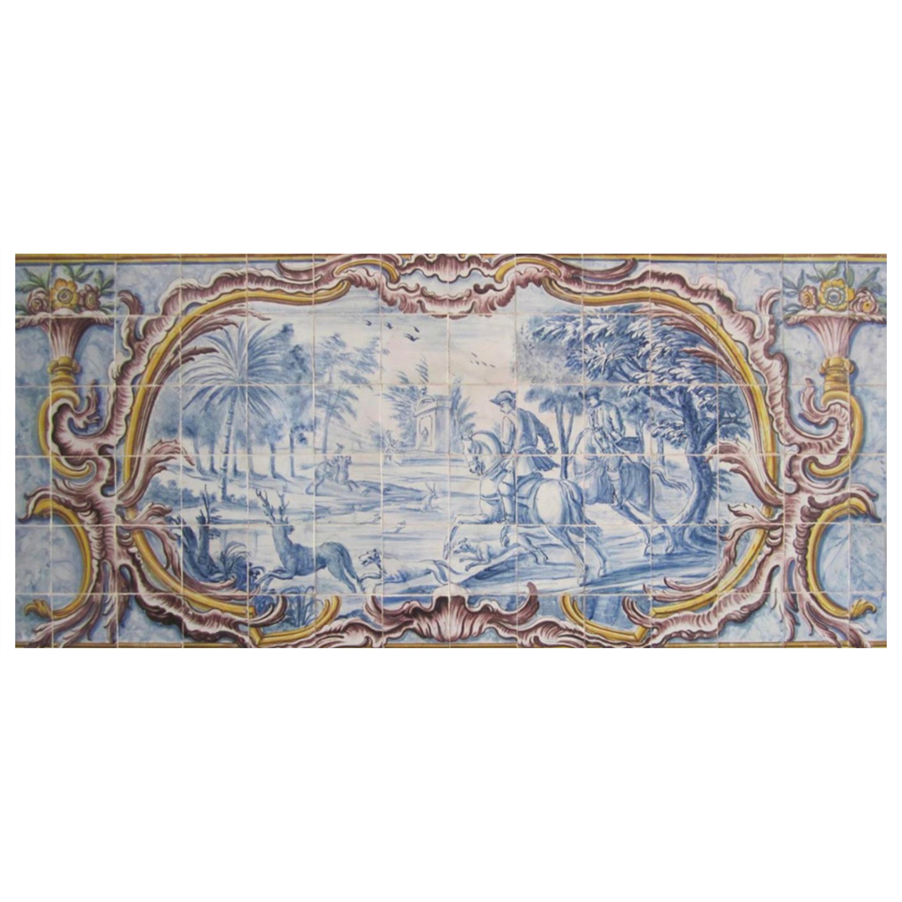 Panneau portugais du 18ème siècle « Azulejos » « Scène de campagne »