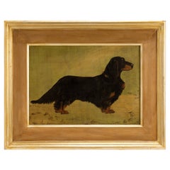 Antique Painting Oil on Wood Depicting a Dachshund Dog, England, 1920