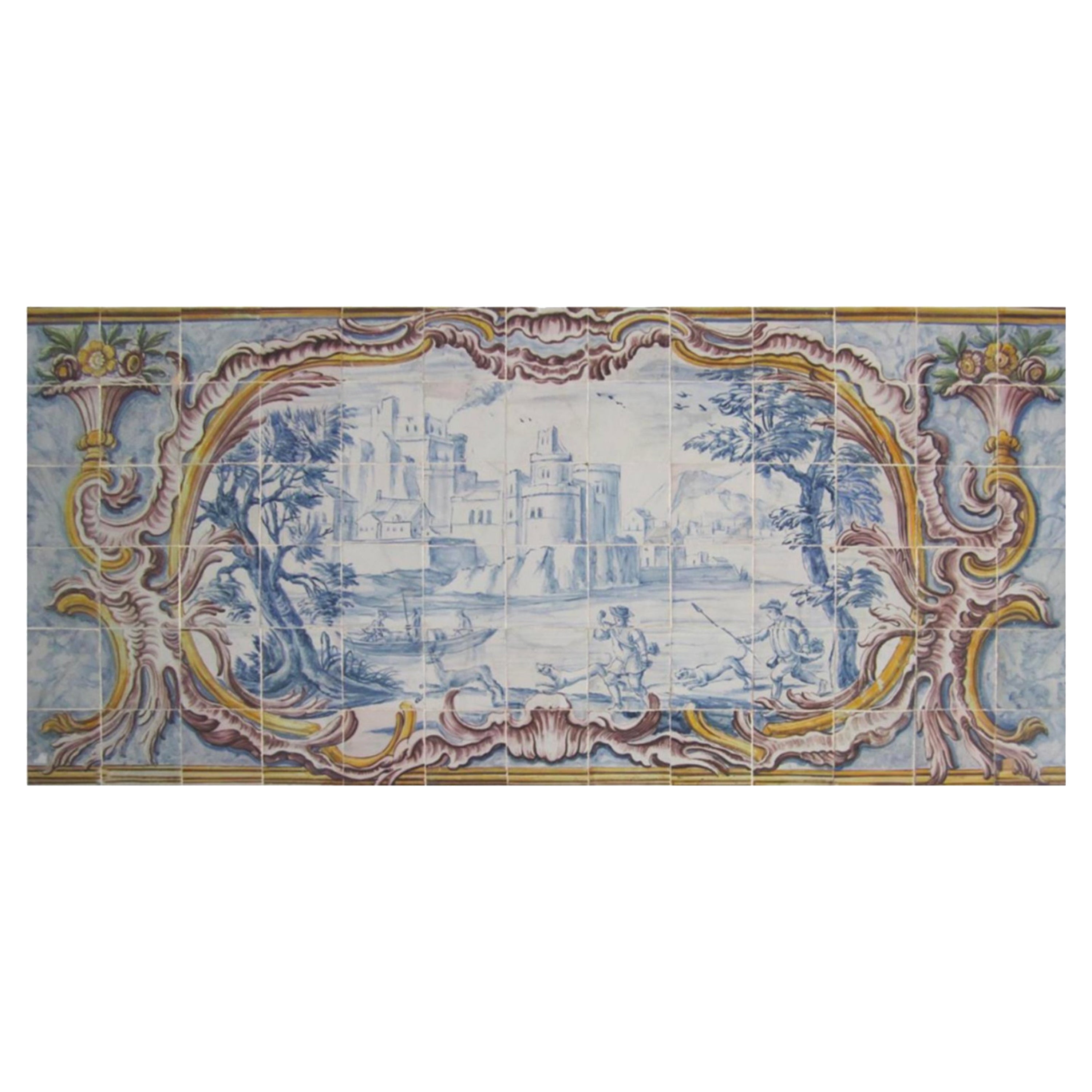 Panneau portugais du 18ème siècle « Azulejos » « Scène de campagne » en vente