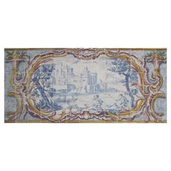 Panneau portugais du 18ème siècle « Azulejos » « Scène de campagne »