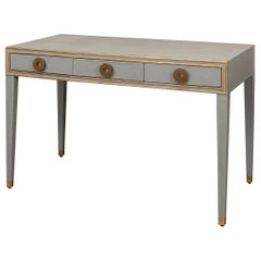 Art Deco Leather Desk, Light Grey