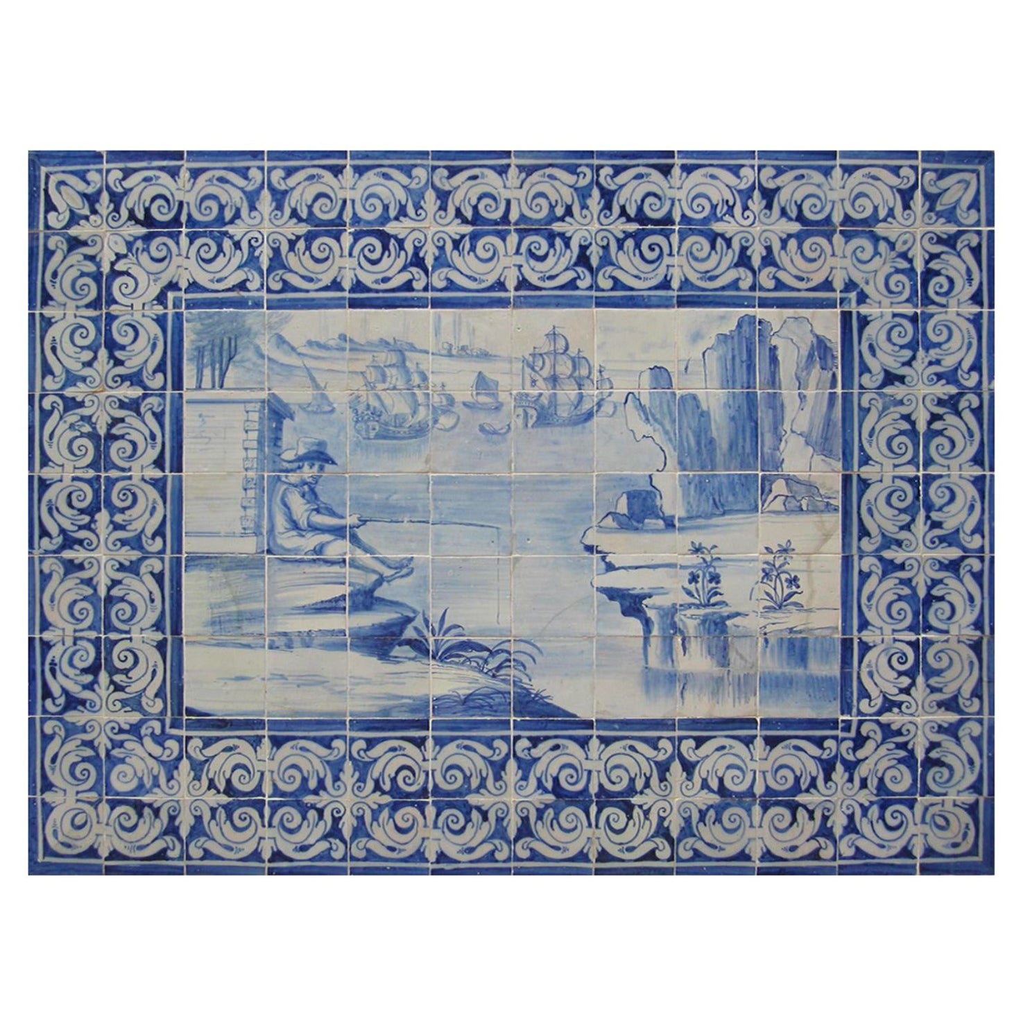 Panneau portugais du 18ème siècle « Azulejos » « Scène de campagne » en vente