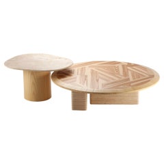 Scandinavian Modern Travertine and Olive Ash Wood Portuguese Tables L'anamour