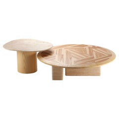 Organic Modern Travertine and Olive Ash Portuguese Tables L'anamour