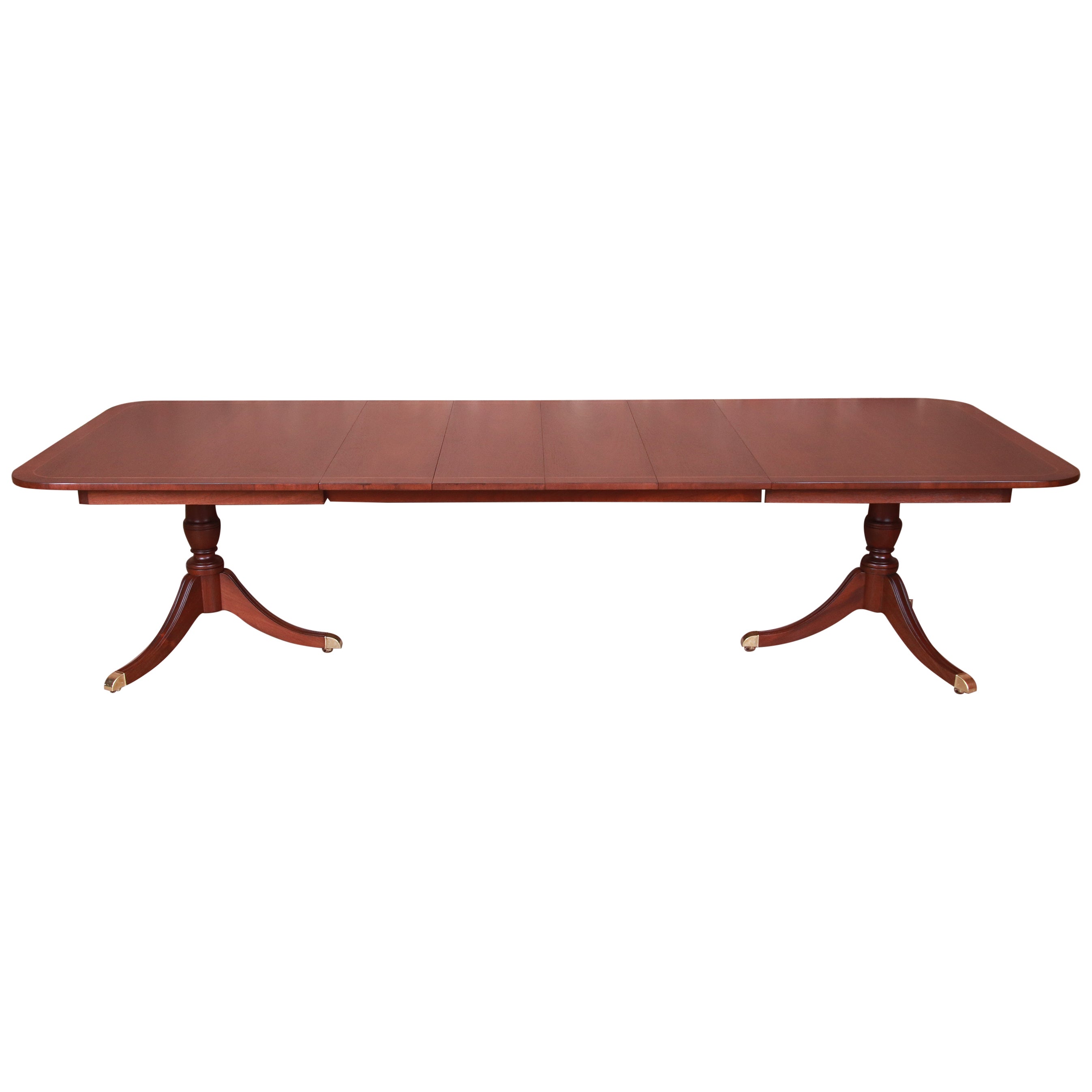 Kindel Furniture table de salle à manger géorgienne à double piédestal en acajou, revernie