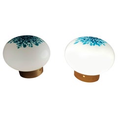 Pair of Vintage White and Light Blue Murano Glass Table Lamps, Italy 1980s