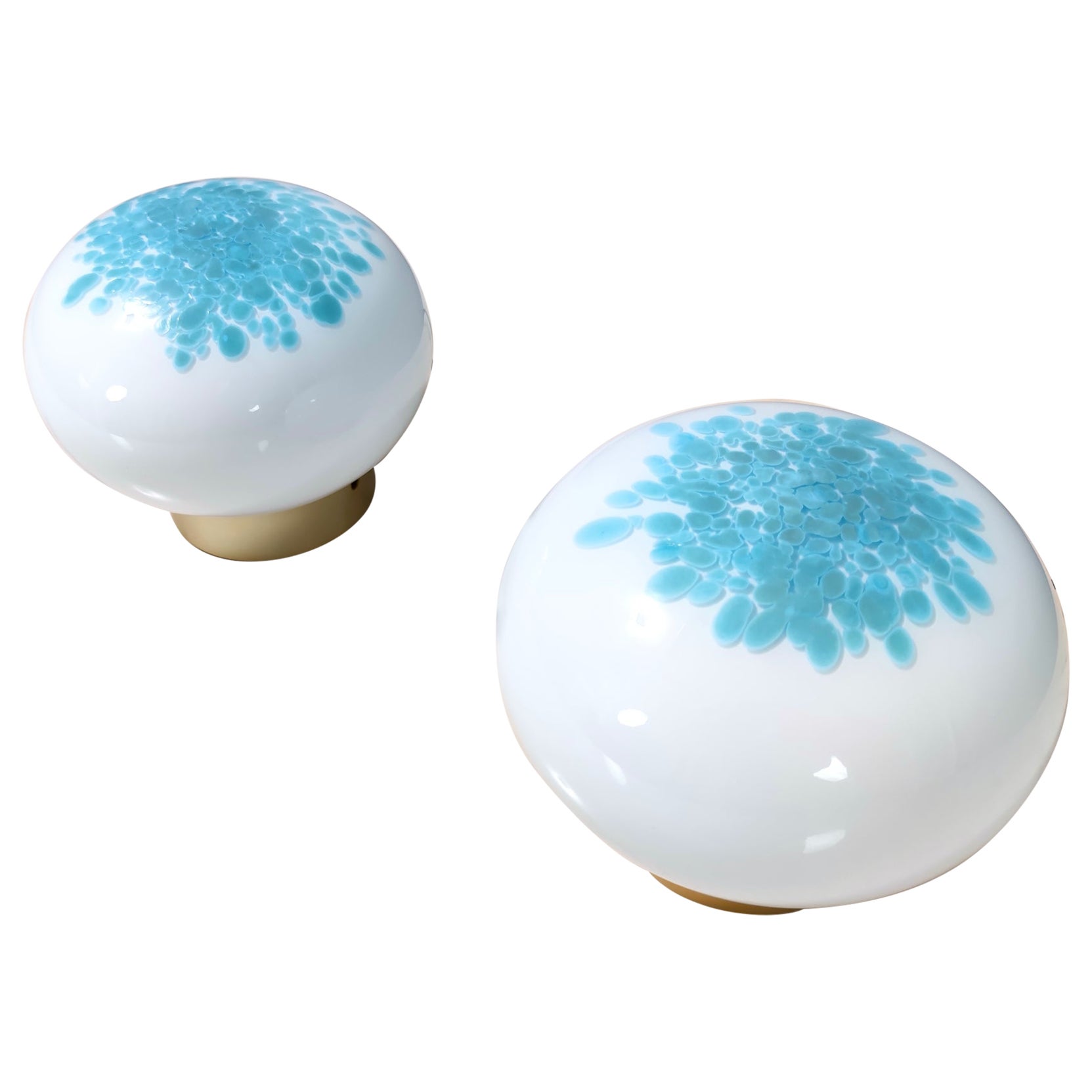 Pair of Postmodern White and Light Blue Murano Glass Table Lamps, Italy For Sale