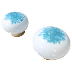 Retro Pair of Postmodern White and Light Blue Murano Glass Table Lamps, Italy