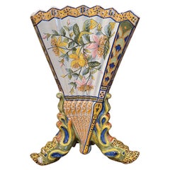 19th Century French Hand Painted Faience Vase from Porquier Beau Quimper