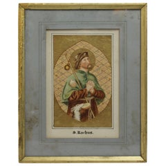 Antique Illuminated Watercolour of Saint Rochus