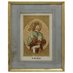 Ancienne aquarelle enluminée de Saint Rochus