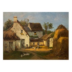 Circa 1878 Barbizon Barnyard Scene of d'Huyson, France by François de Blois