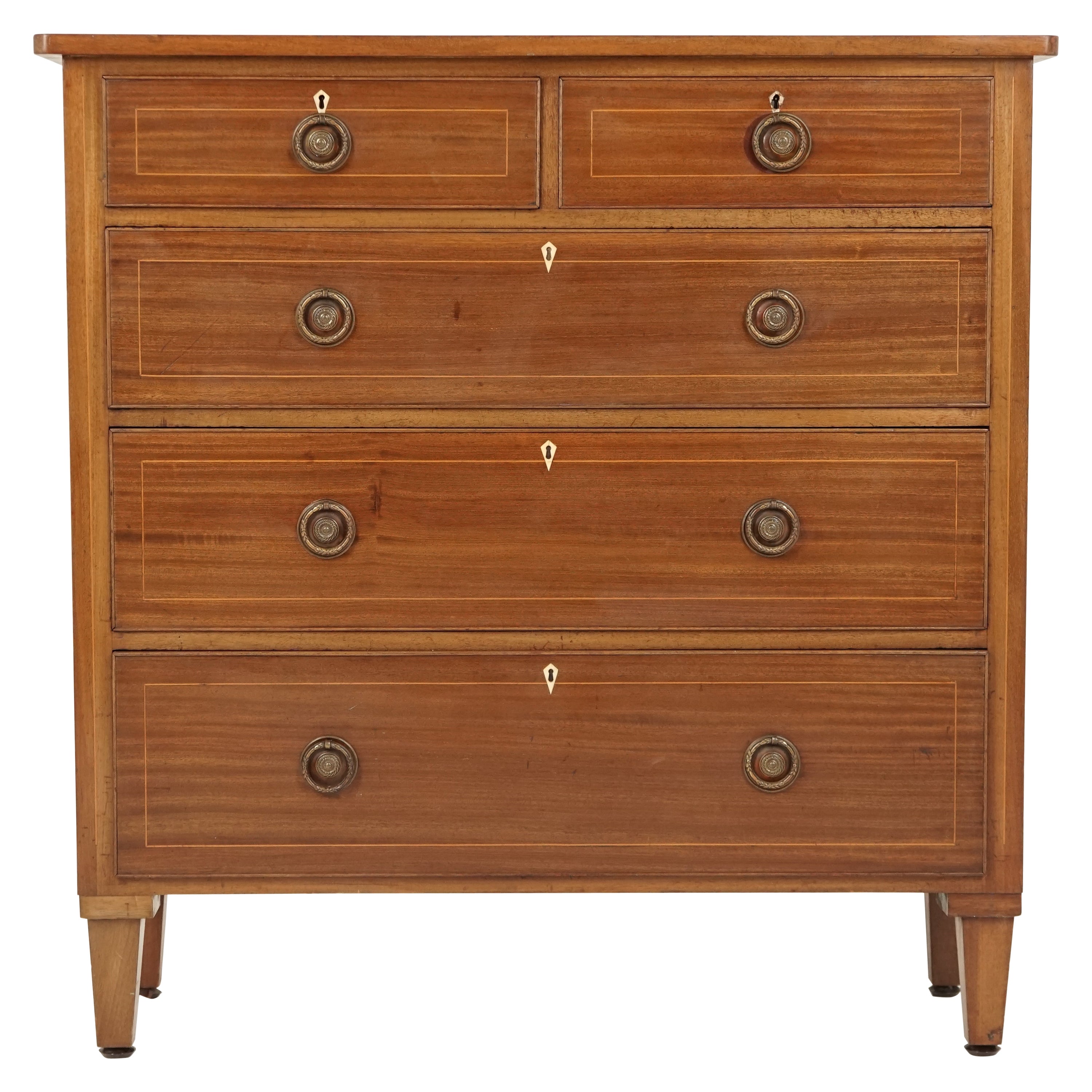 Antique Walnut Dresser, Inlaid, Fine Chest of Drawers, Scotland, 1910