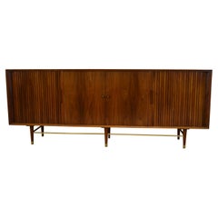 Mid-Century Modern Walnut Credenza by Furnette Tambour Doors