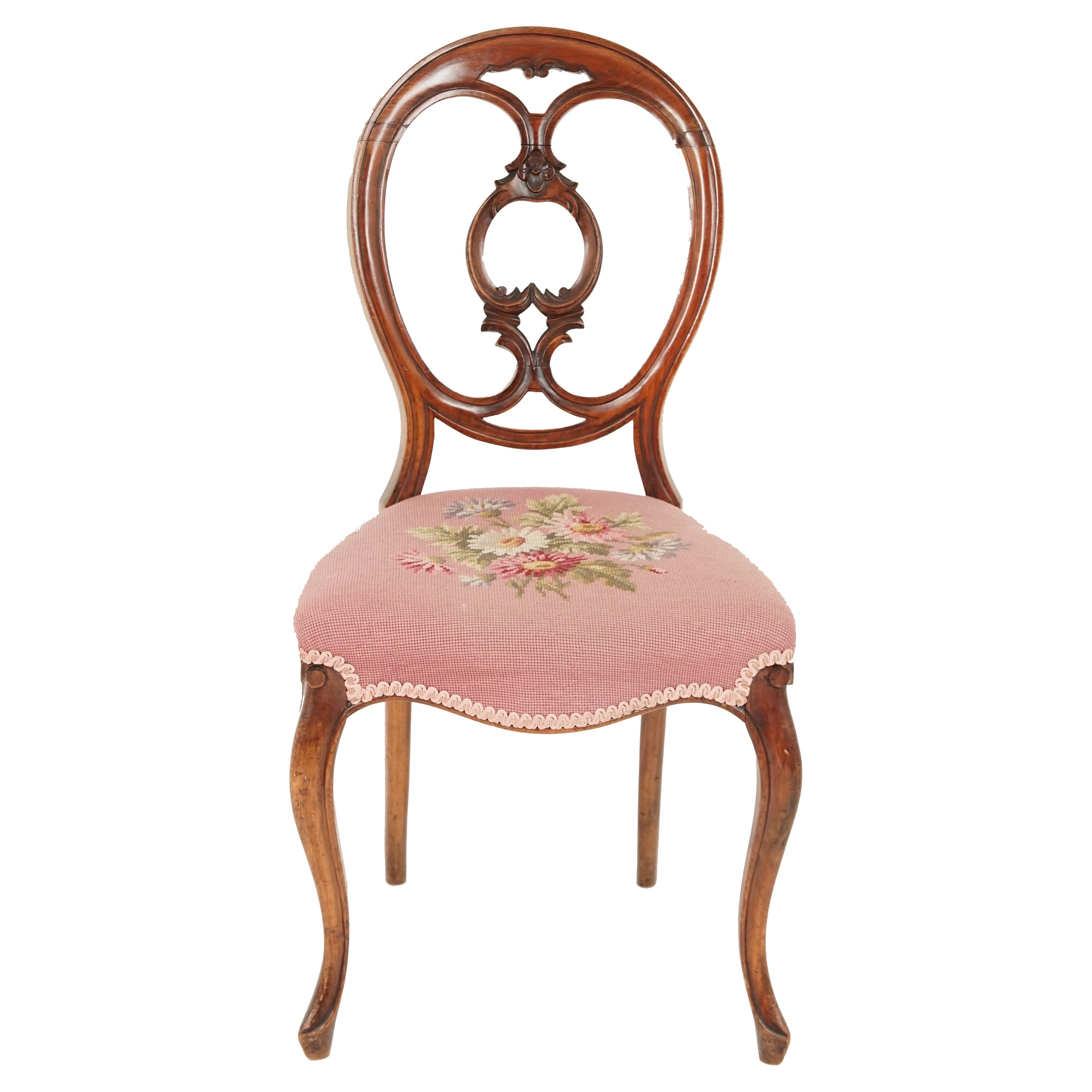Antique Victorian Walnut Stuffover Upholstered Side Chair, Scotland, 1870