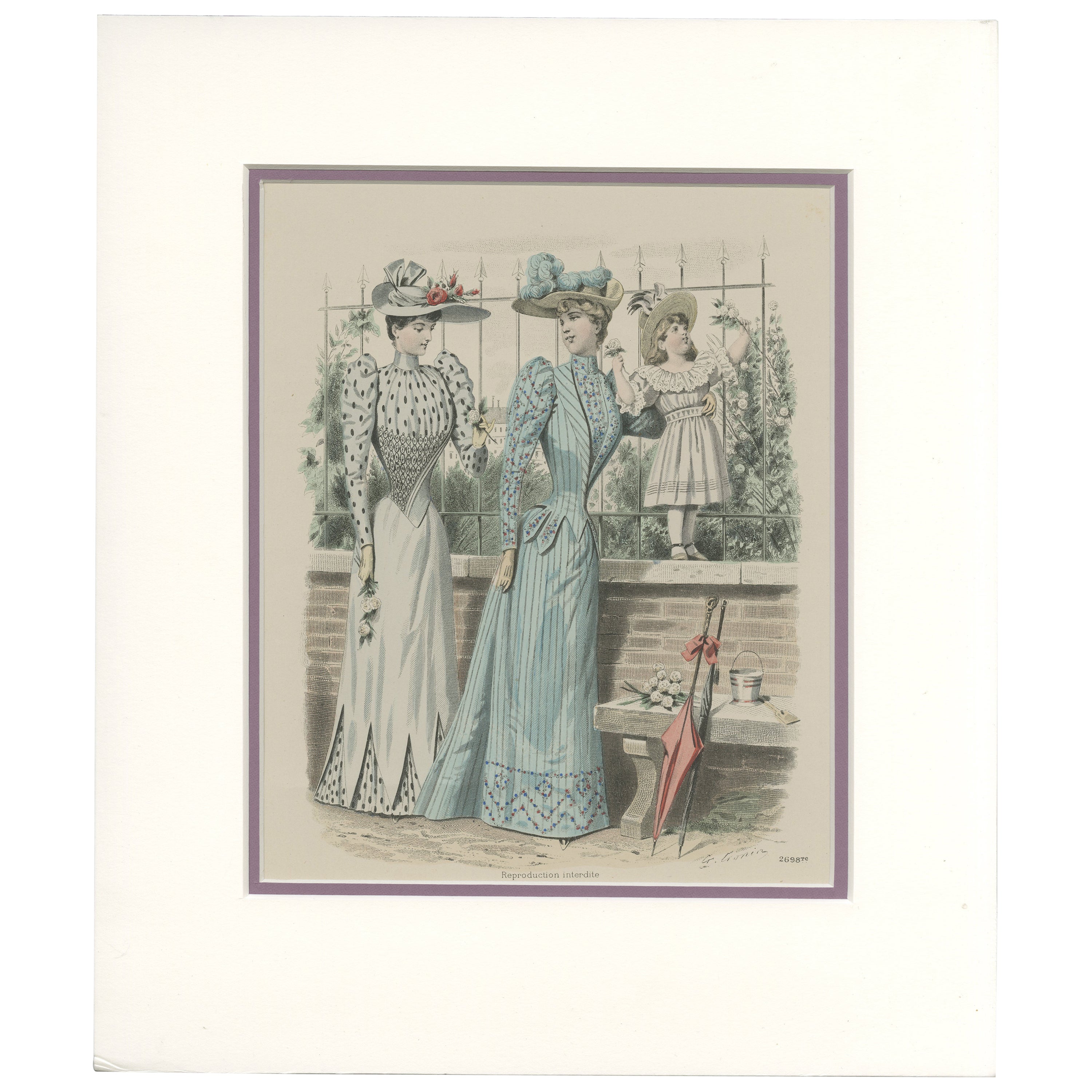 Original Old Vintage Fashion Print in Full Colors. 'c.1900' For Sale