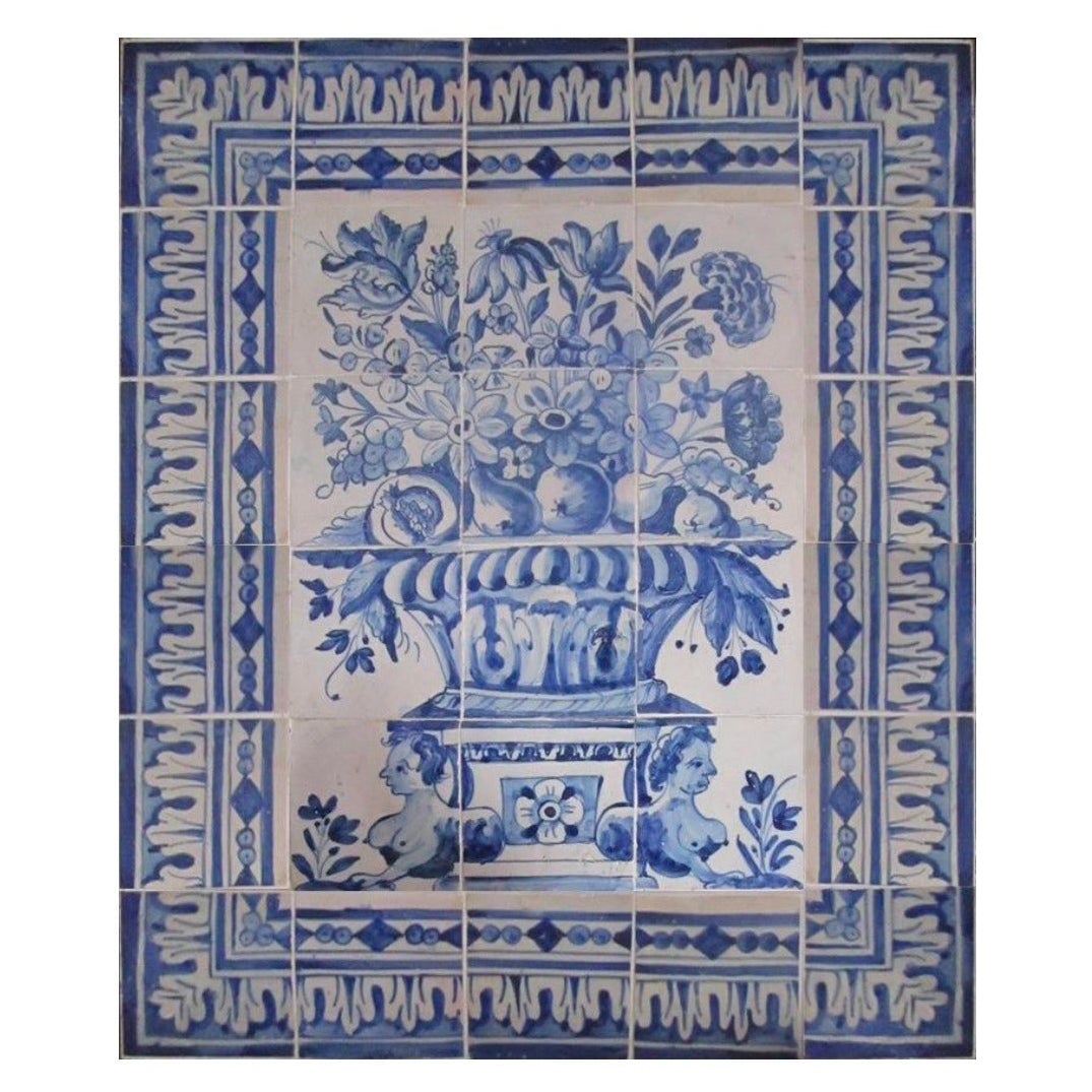 17th Century Portuguese "Azulejos" Panel "Vase" For Sale