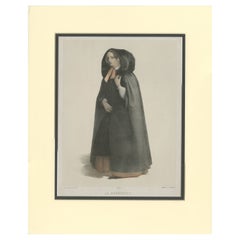 Estampa antigua de una dama de Brujas por Buffa & Cie 'c.1845'