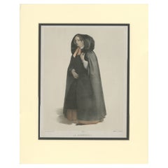 Antiker Druck einer Dame aus Brügge von Buffa & Cie, um 1845