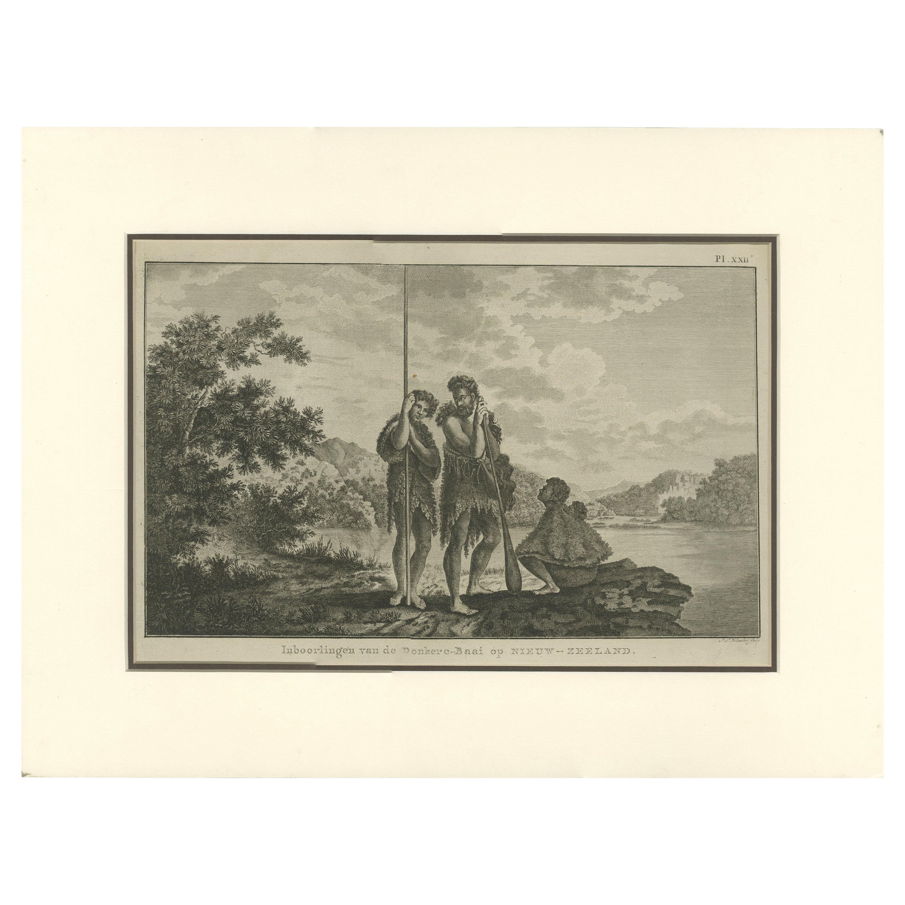 Antique Print of a Maori Family by Cook '1803'
