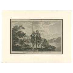 Impression ancienne d'une famille Maori par Cook ' 1803'