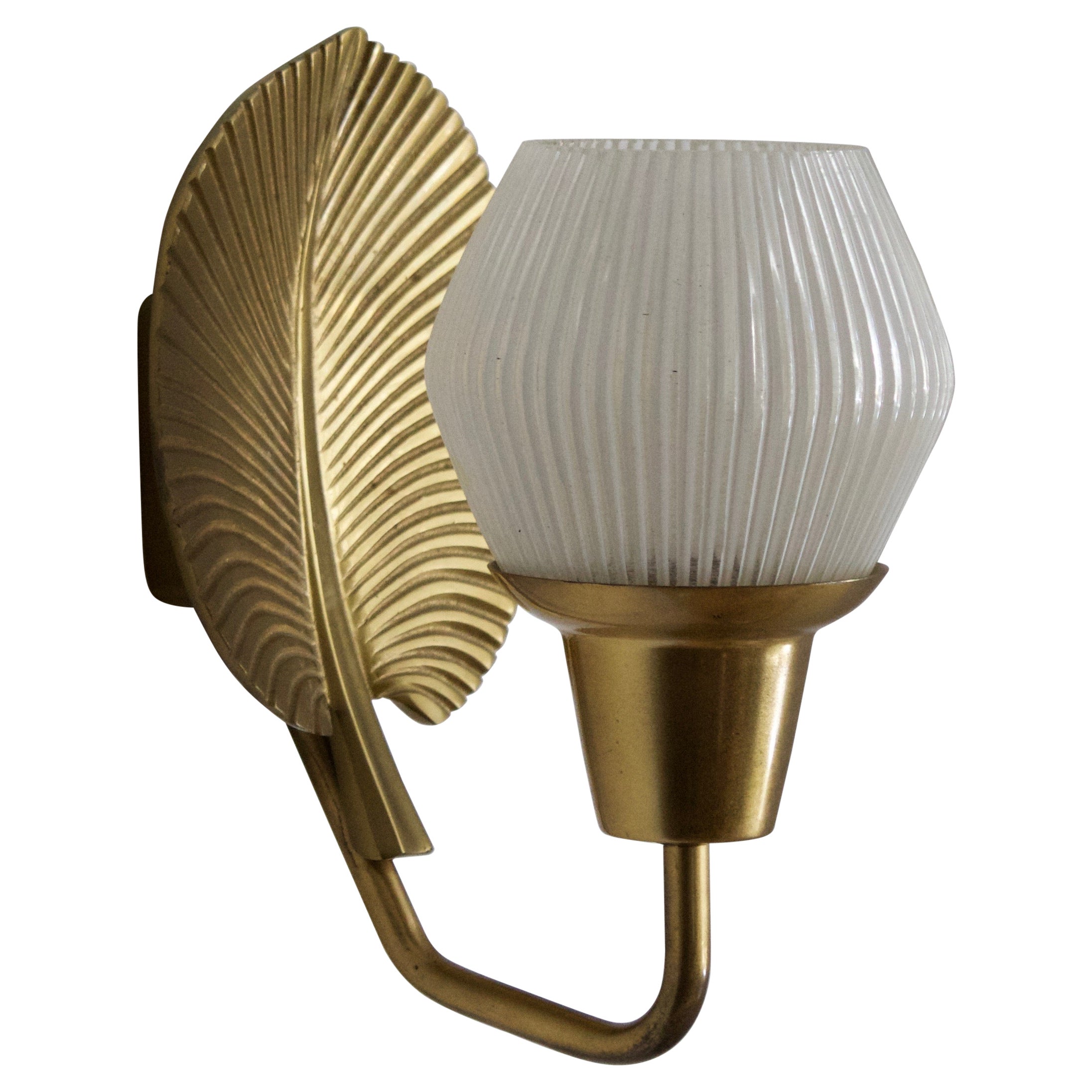 ASEA, Wall Light, Brass, Fluted and Semi Frosted Glass, Sweden, 1950s