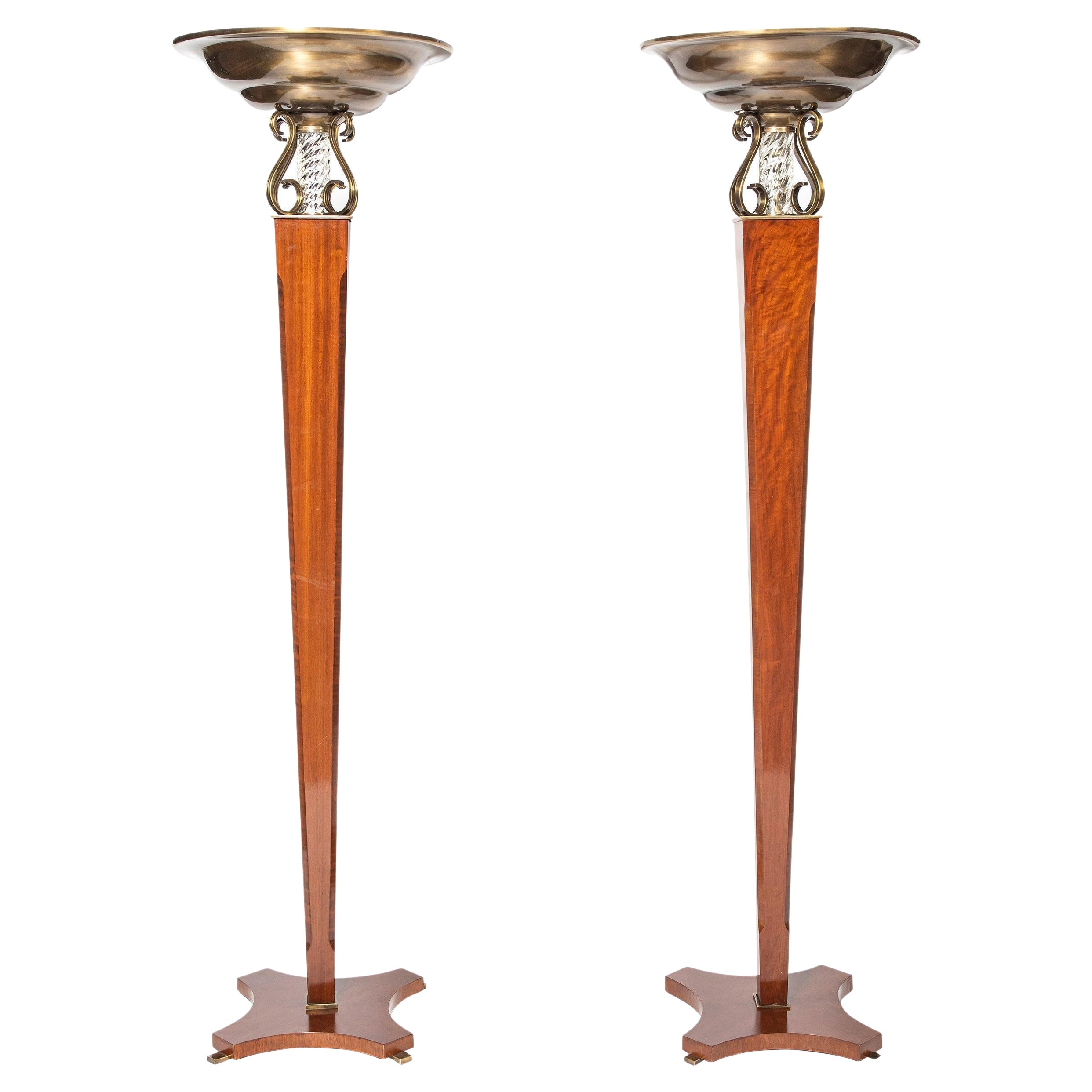 Paire de lampadaires en bois, bronze et verre, Argentine, vers 1950