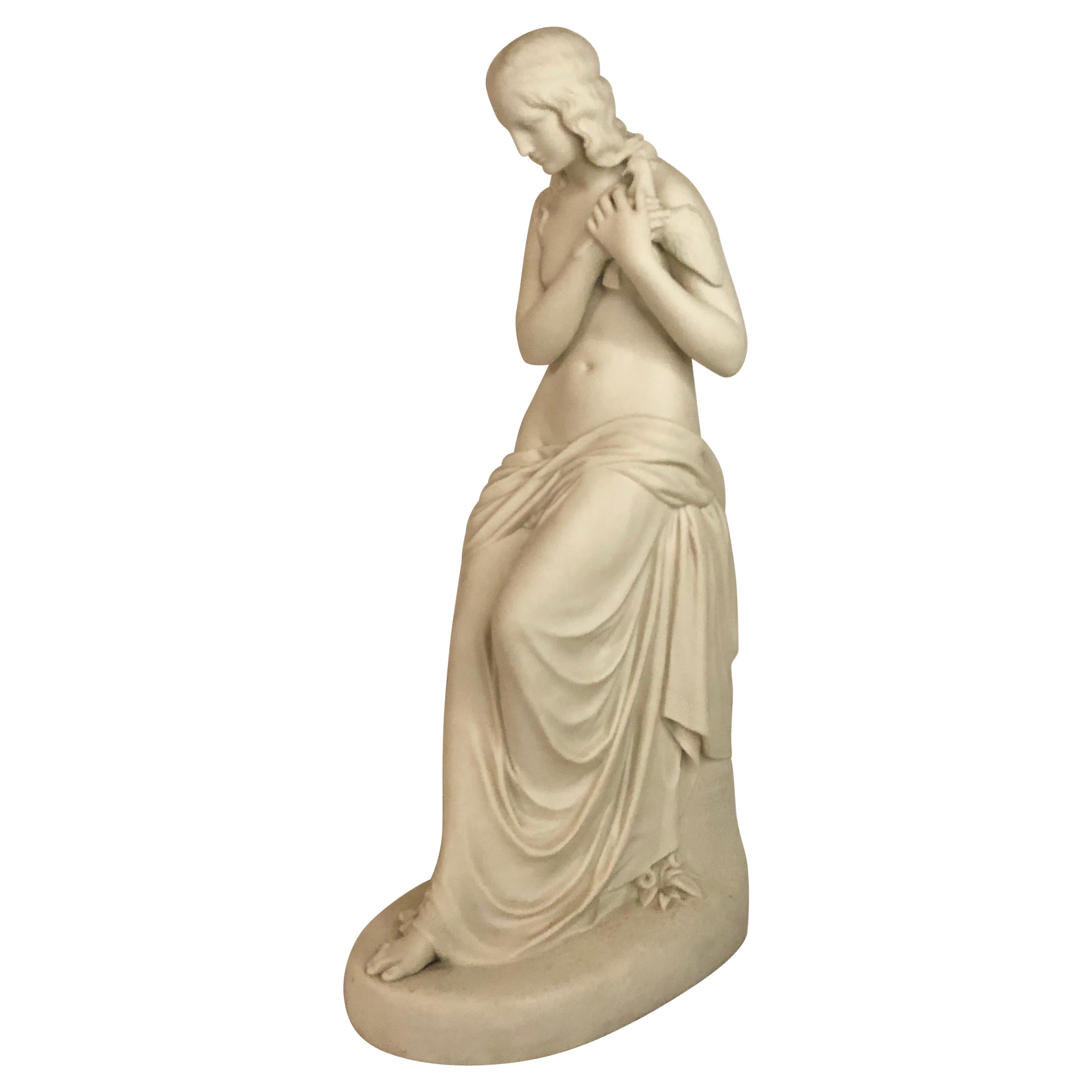 Tall Copeland Parian Figure of Exquisite Lady Named Innocence Holding a Bird