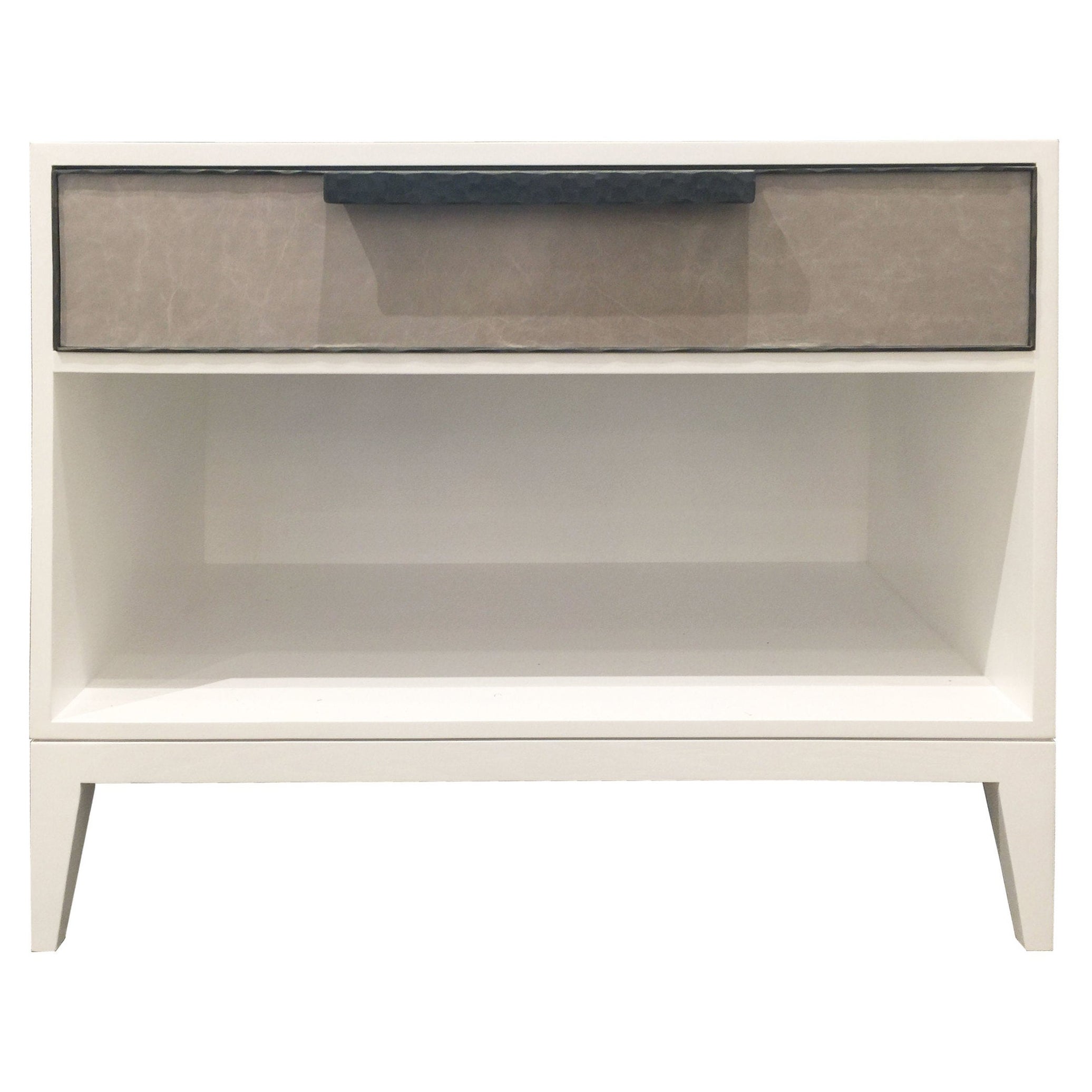 Modern Milano 1-Drawer Warm Pearl Leather Nightstand by Ercole Home