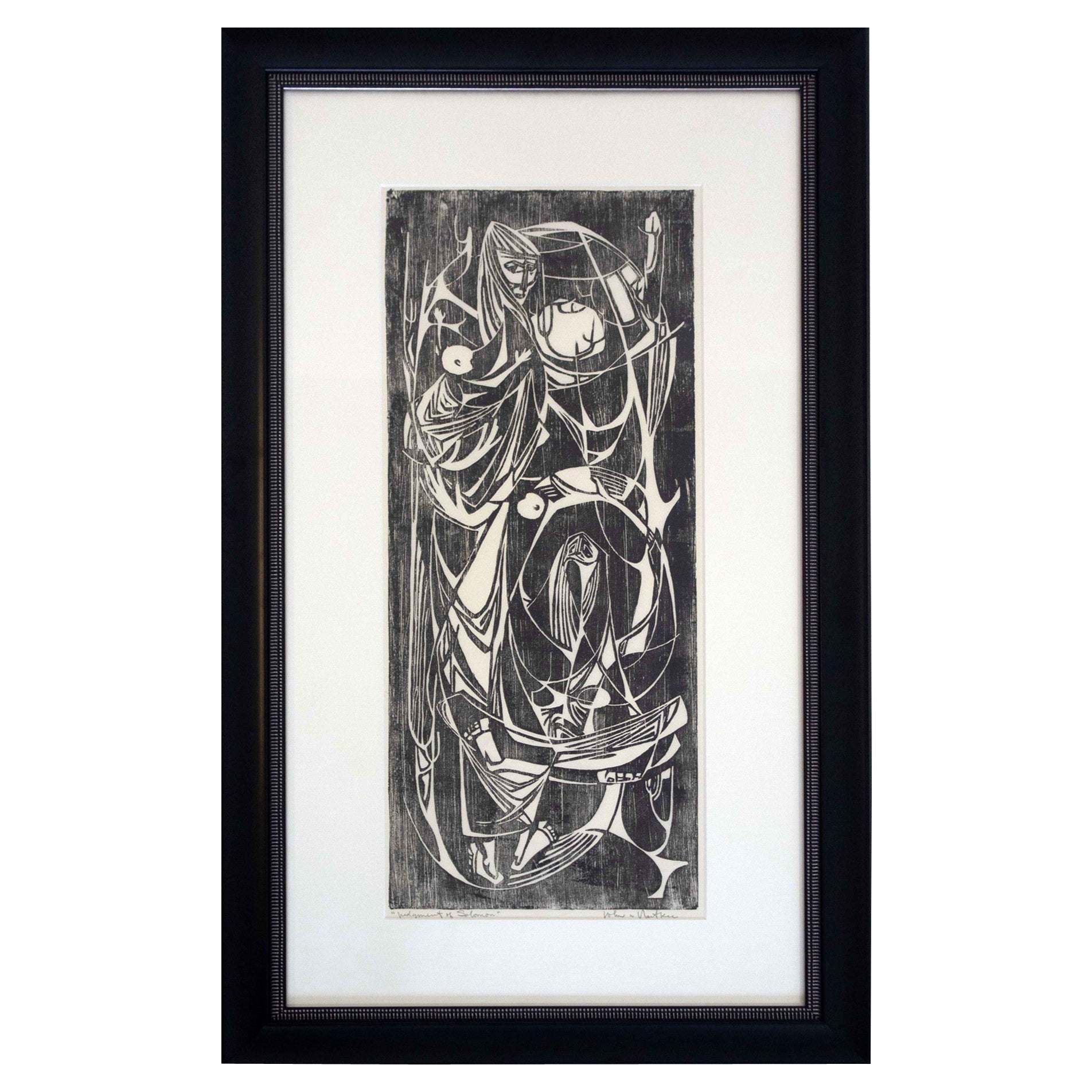 Mid-Century Modern John Richard Nartker Judgement of Solomon Signed Woodcut