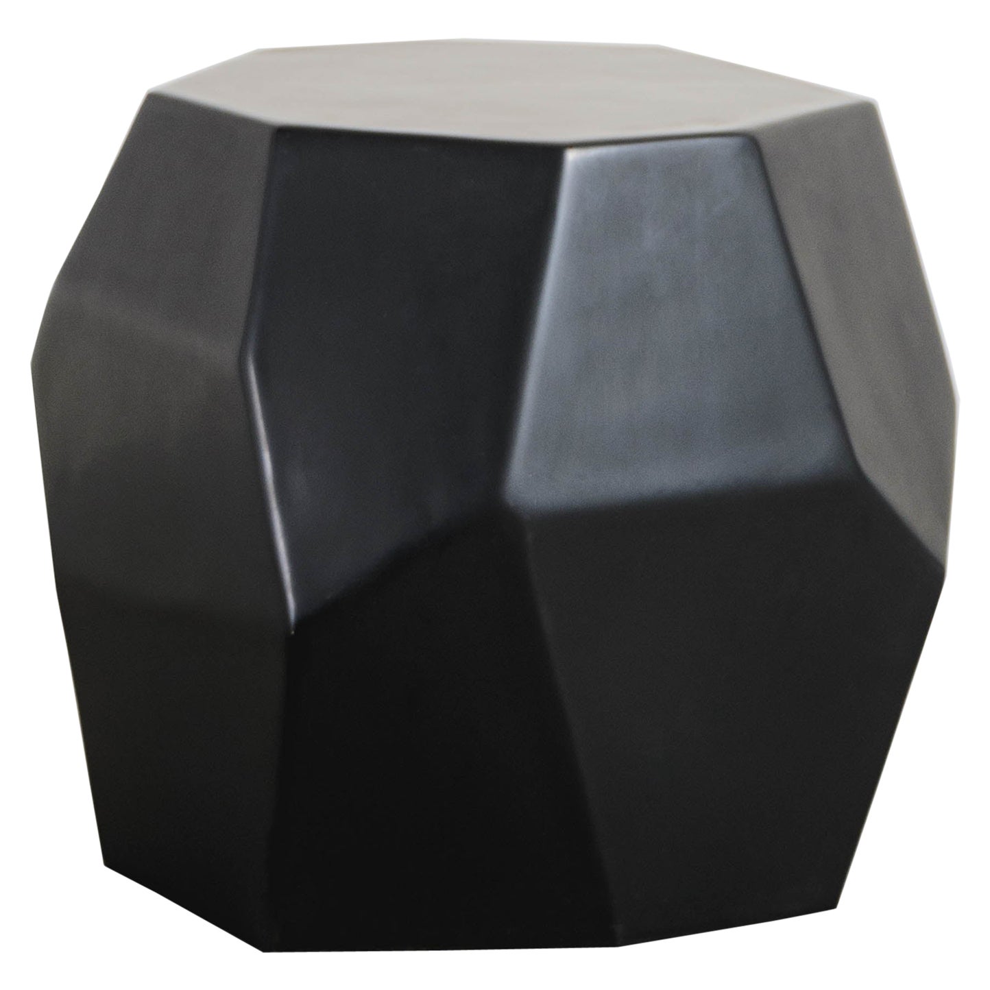 Contemporary Black Lacquer Faceted Drumstool by Robert Kuo, Limited Edition For Sale