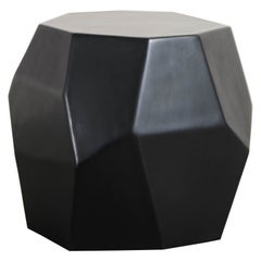 Contemporary Black Lacquer Faceted Drumstool by Robert Kuo, Limited Edition