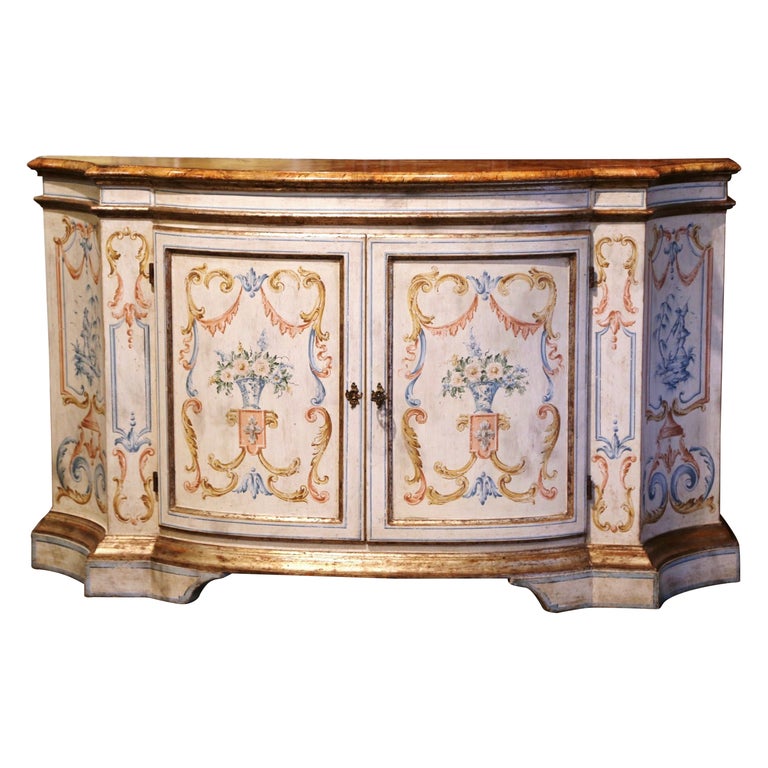 MidCentury Italian Painted and Parcel Gilt Bombe Credenza TwoDoor