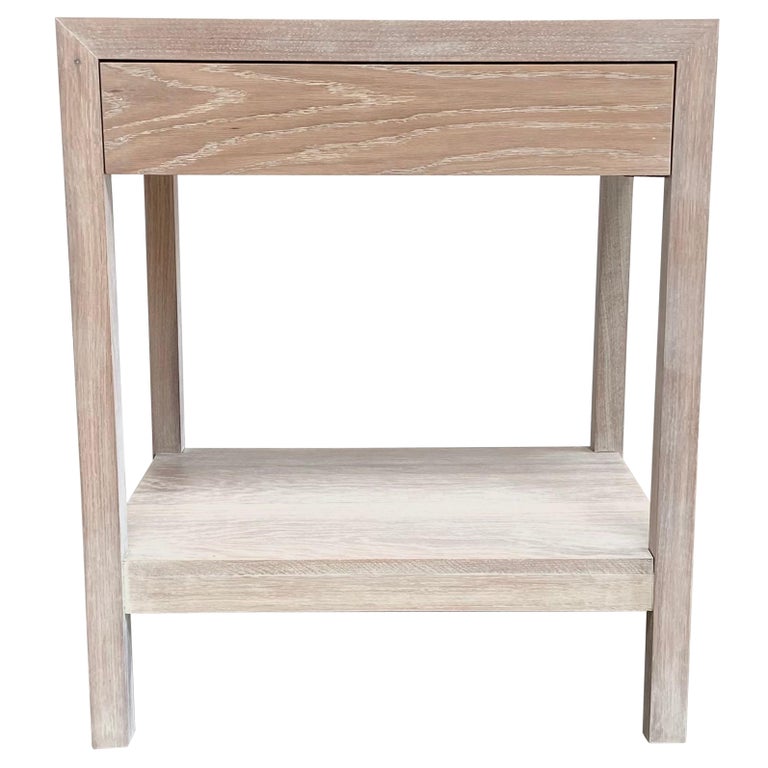 Custom Bleached White Oak Nightstand Side Table For Sale
