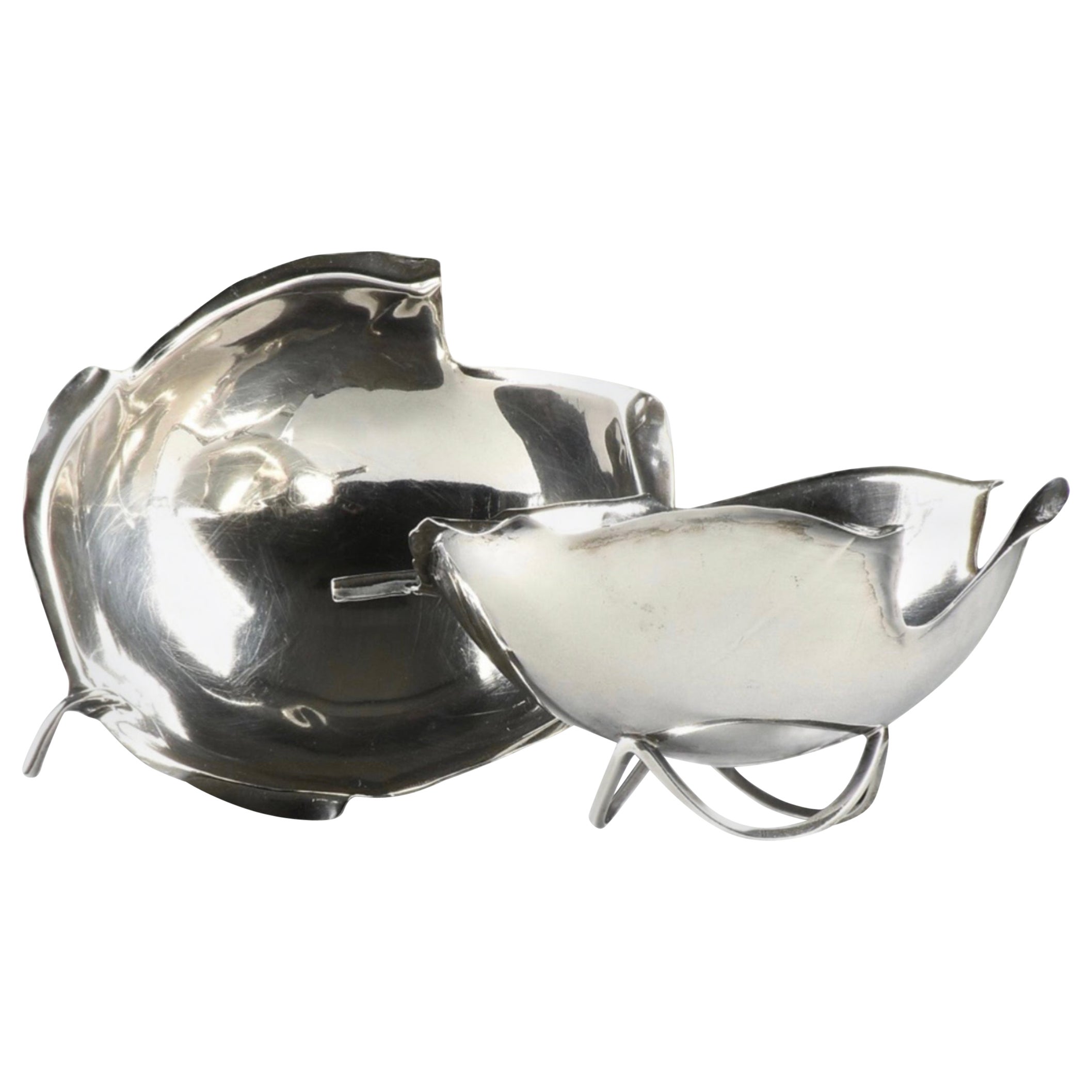 Alfredo Sciarotta Cartier Sterling Silver Leaf Form Bowls, Pair For Sale