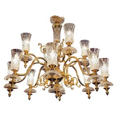 Vintage Schonbek Gold and Crystal 12 Branch Chandelier