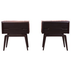 Edmond Spence Swedish Modern Black Lacquered Birch Nightstands, Newly Refinished