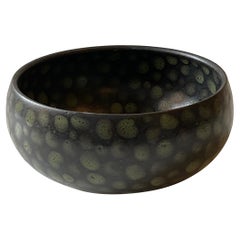 Green Dots on Black Small Hand-Thrown Stoneware Bowl