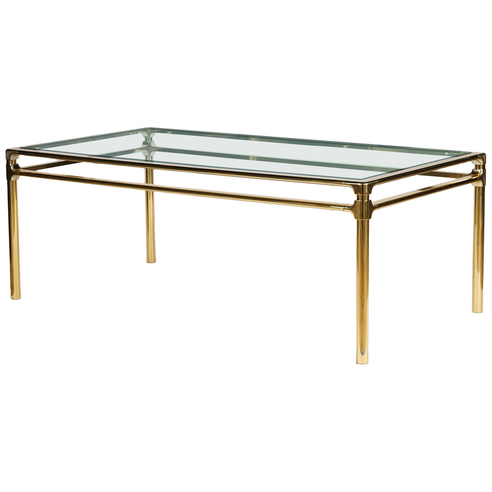 Monumental Brass and Glass Parsons Dining Table by Mastercraft at 1stDibs