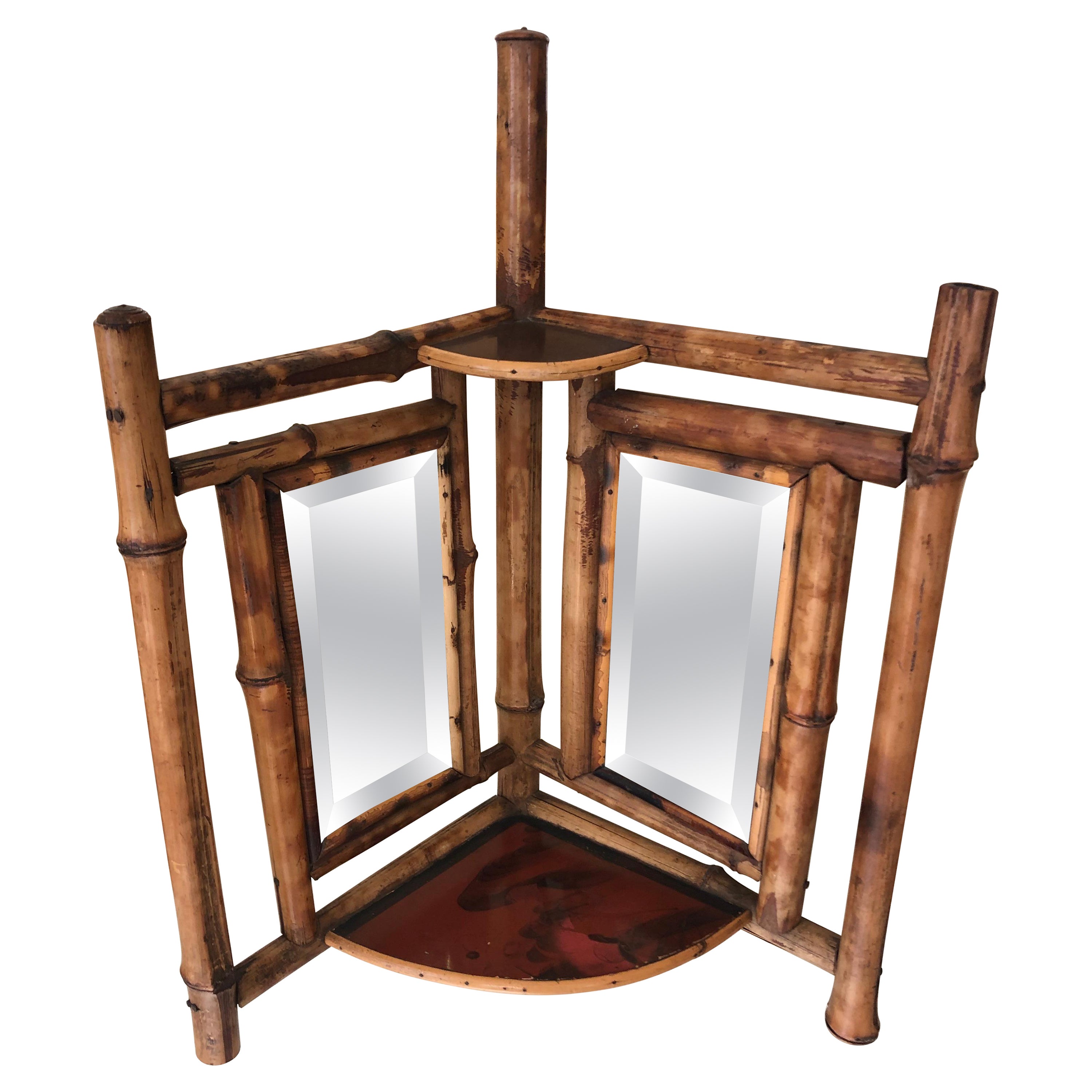 Handsome Antique Bamboo Table Mirror For Sale