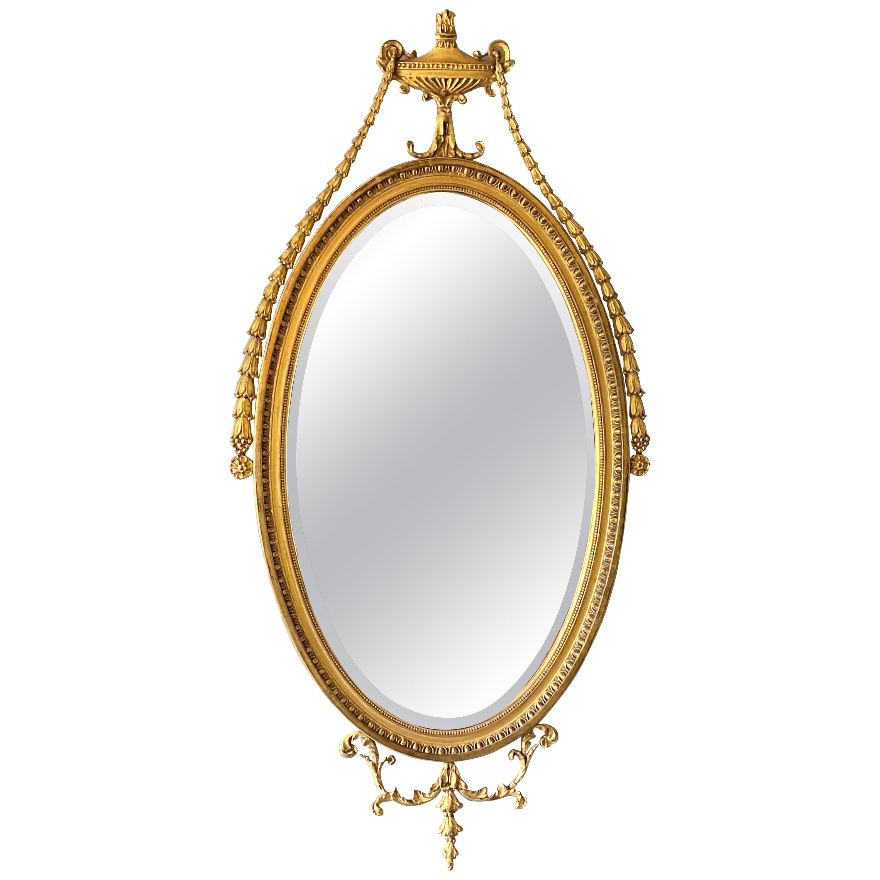 English Adam Style Oval Gilt Mirror, Early 20th Century For Sale