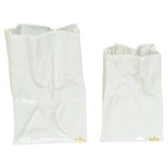 Rosenthal Vintage White Glazed Ceramic Crushed Do Not Litter Bags Signed Pair of