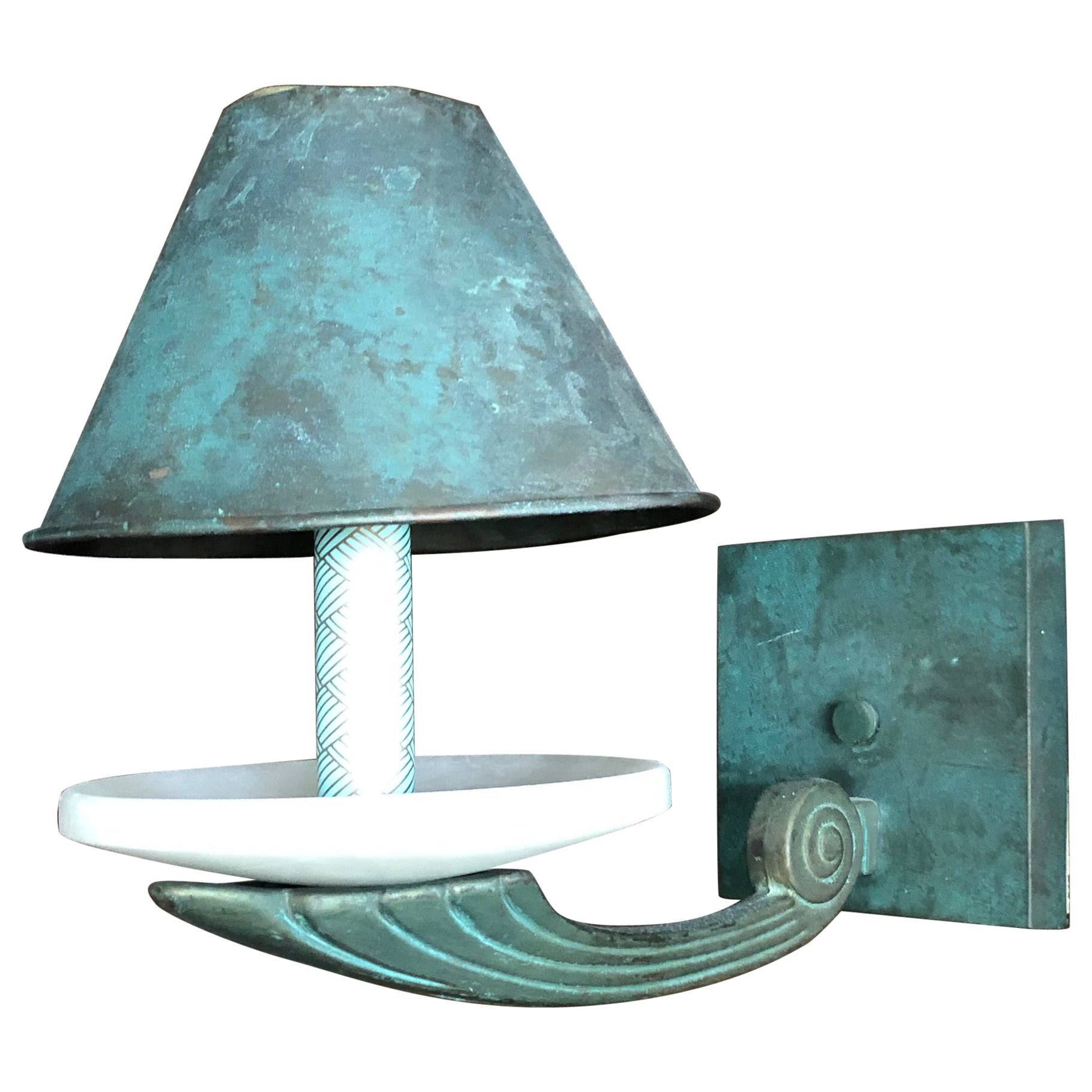 Gorgeous Turquoise Patinated Copper and Alabaster Wall Sconce