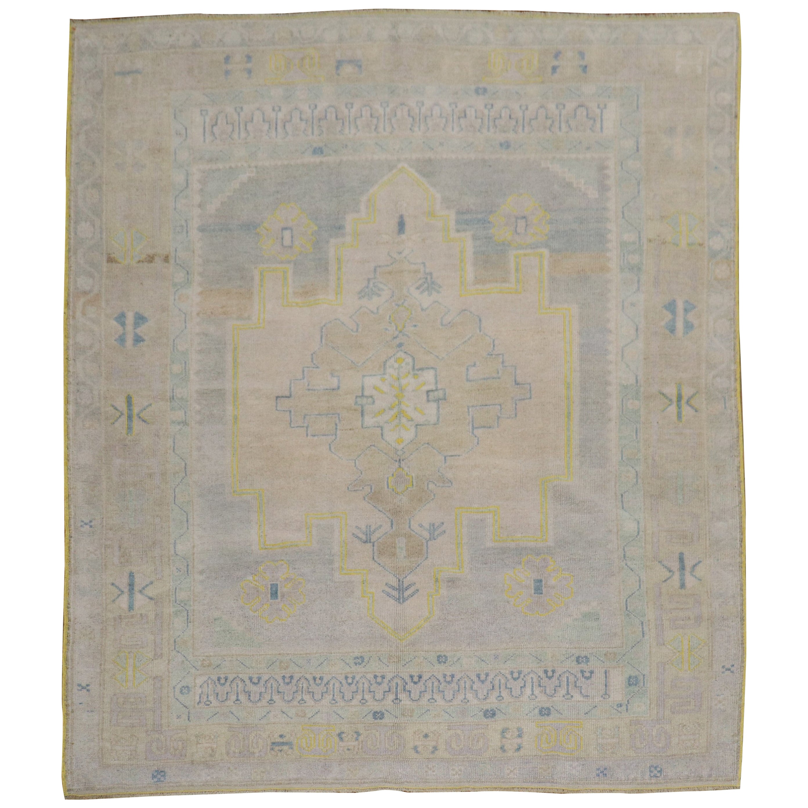 Square Vintage Turkish Oushak Rug For Sale