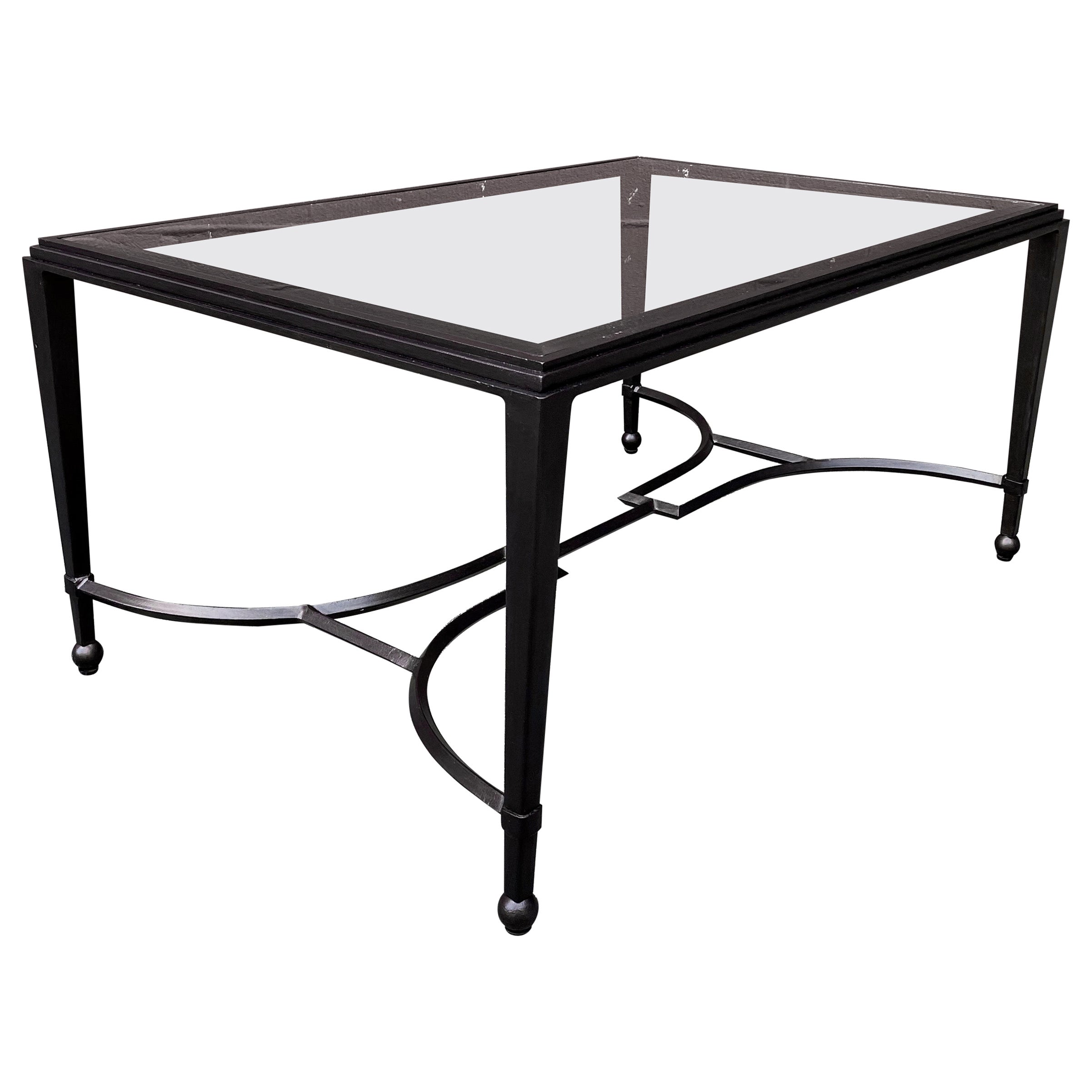 Iron and Glass Coffee Table in Patinated Bronze Finish