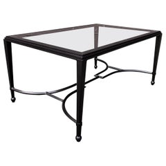 Mesa baja de hierro y cristal con acabado de bronce patinado