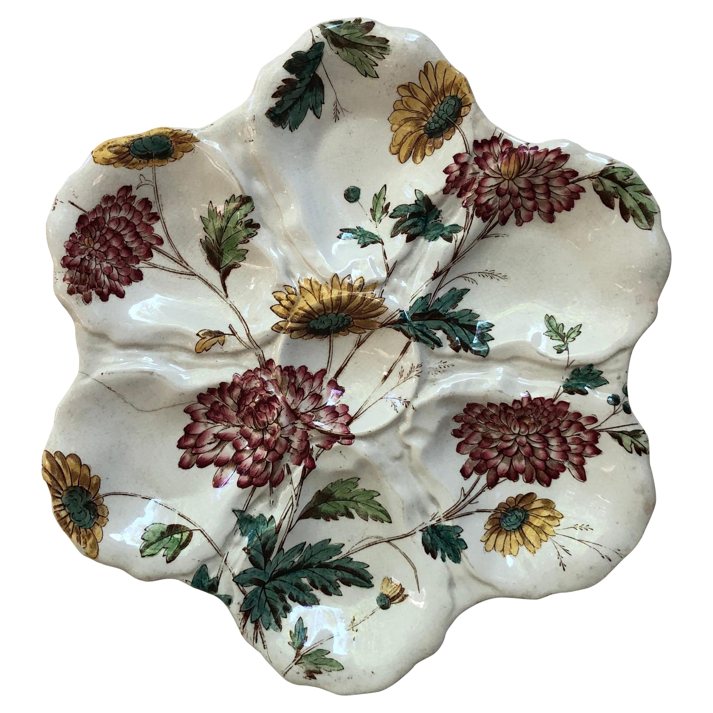 19th Century English Oyster Plate with Flowers Adderley